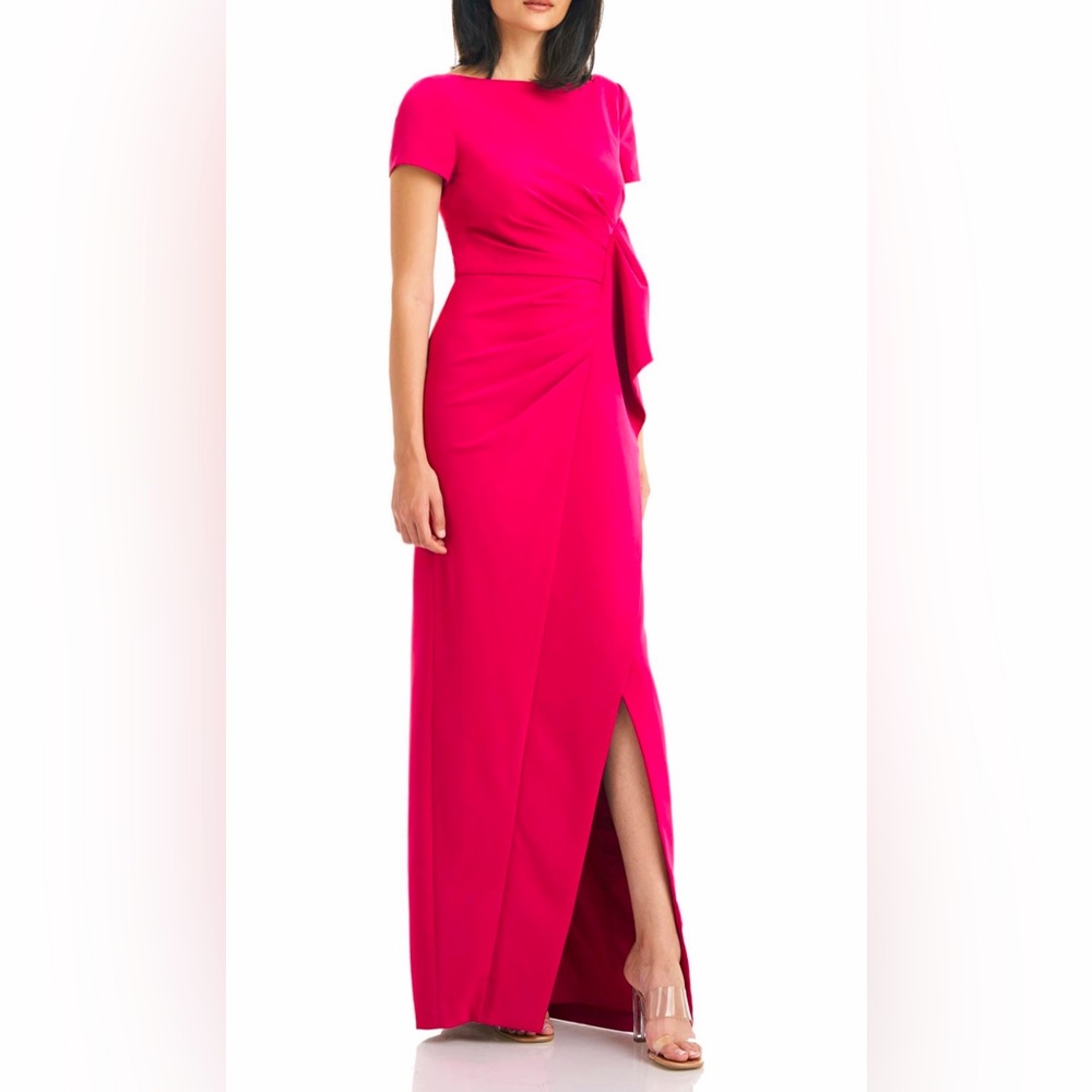 Kay Unger Sangria Pink Franca Cascade Ruffle Column Gown [Worn once for event]